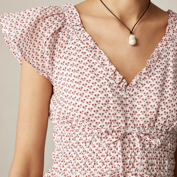 New J.CREW Size S Palermo Top in Ramie Ivory Red $128 CK040 - Picture 2 of 6